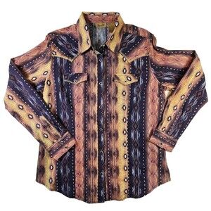 Vintage Womens Wrangler Western Shirt  Diamond Shape Pearl Snap Long Sleeve Larg